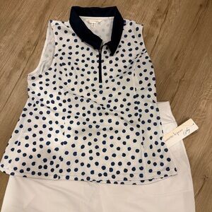 Nanette Lepore White & Navy Polka Dot Sleeveless Polo & skort